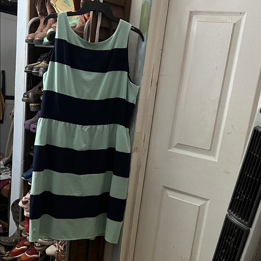 🧚Striped Sleeveless Dress in Mint and Navy